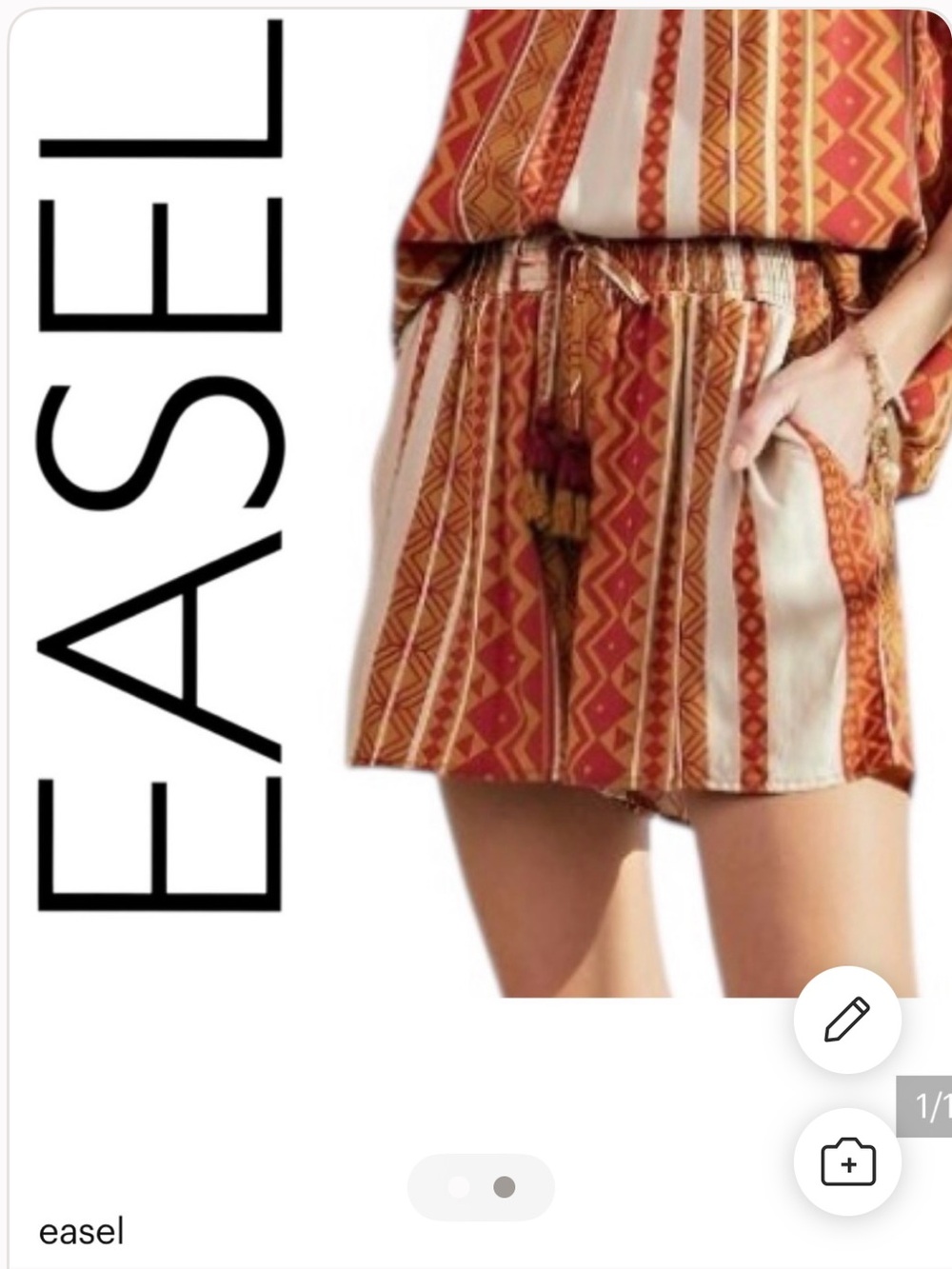 easel NWT BRONZE RED GEOMETRIC PRINT ELASTIC -WAIST SHORTS